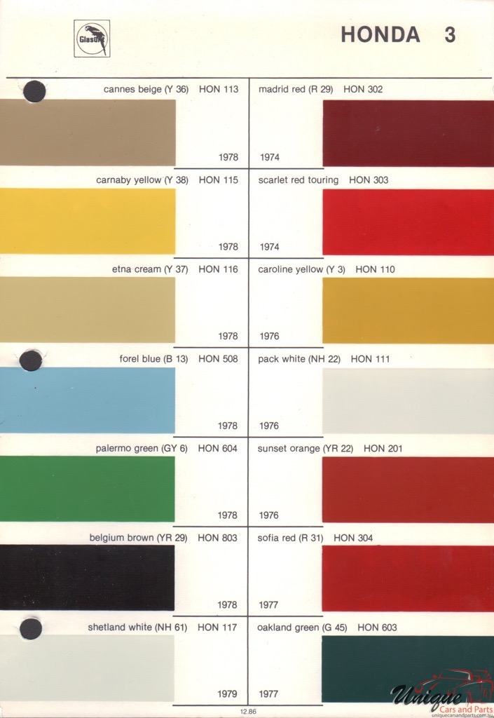 1978 Honda Paint Charts Glasurit